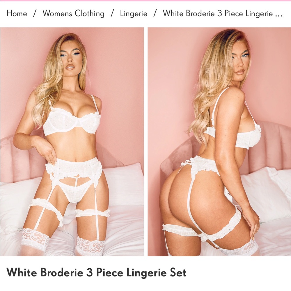 NWT**** PLT White broderi 3 piece lingerie set - size medium